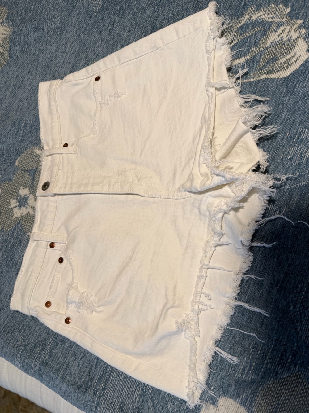Abercrombie & Fitch White Distressed Denim Shorts